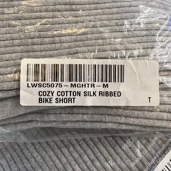 LUNYA Cozy Cotton Silk Ribbed Bike Short Medium Grey Heather Pocket Medium NEW - Picture 11 of 12
